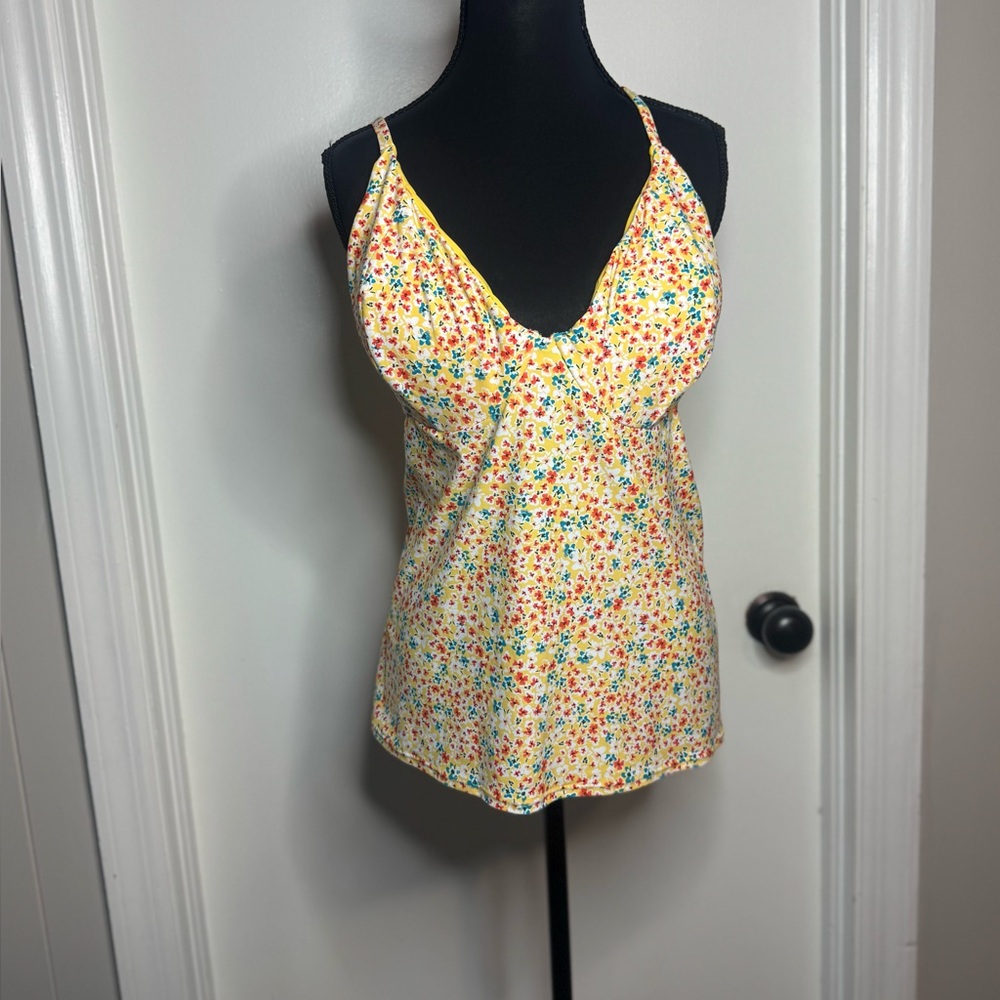 NWT Swim System Tankini Swimsuit Women Top Yellow/Floral Size 36DD